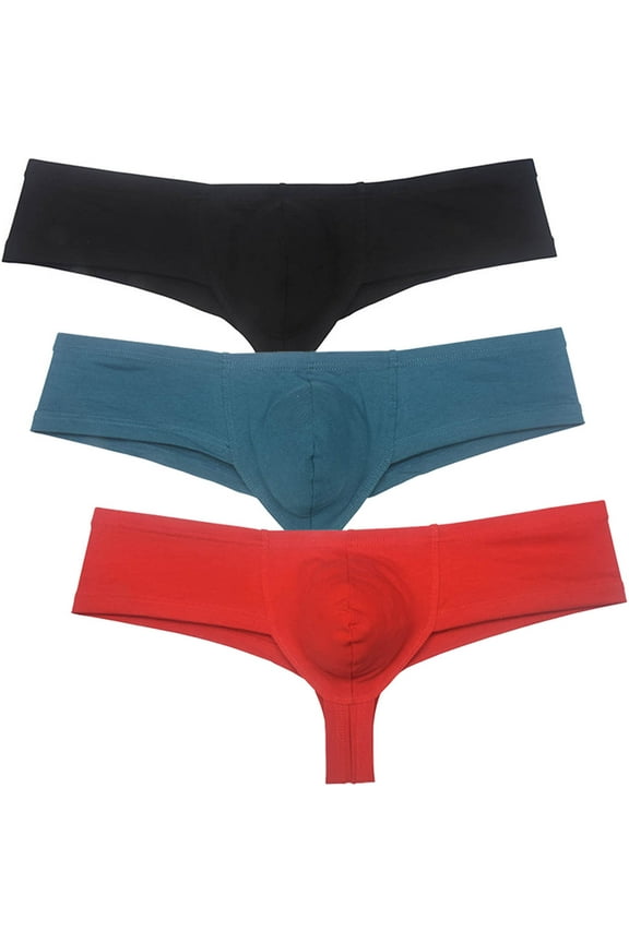 Men's Solid Hip Briefs Breathable Bikini Bottoms Thong Underwear Multi Color Tangas Soft Bathing Mini Pants 3BGO XL