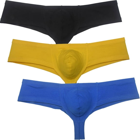 Botmois Men's Solid Hip Briefs Breathable Bikini Bottoms Thong Underwear Multi Color Tangas Soft Bathing Mini Pants 3BYB S