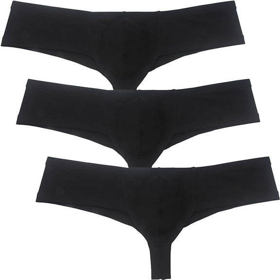 Botmois Men's Solid Hip Briefs Breathable Bikini Bottoms Thong Underwear Multi Color Tangas Soft Bathing Mini Pants 3Black L