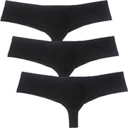 Botmois Mens Solid Hip Briefs Breathable Bikini Bottoms Thong Underwear Multi Color Tangas Soft Bathing Mini Pants 3Black L