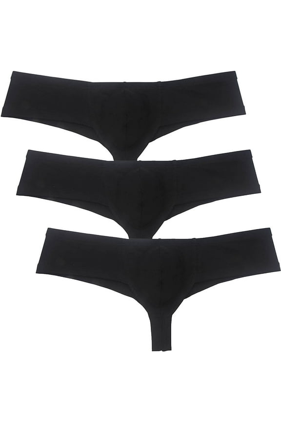 Men's Solid Hip Briefs Breathable Bikini Bottoms Thong Underwear Multi Color Tangas Soft Bathing Mini Pants 3Black L