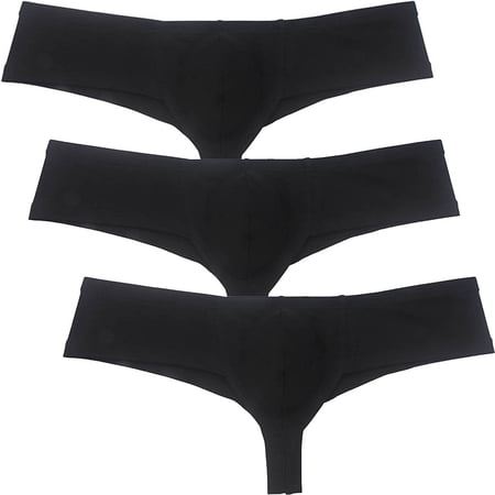 Botmois Men's Solid Hip Briefs Breathable Bikini Bottoms Thong Underwear Multi Color Tangas Soft Bathing Mini Pants 3Black S