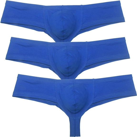 Botmois Men's Solid Hip Briefs Breathable Bikini Bottoms Thong Underwear Multi Color Tangas Soft Bathing Mini Pants 3Blue S