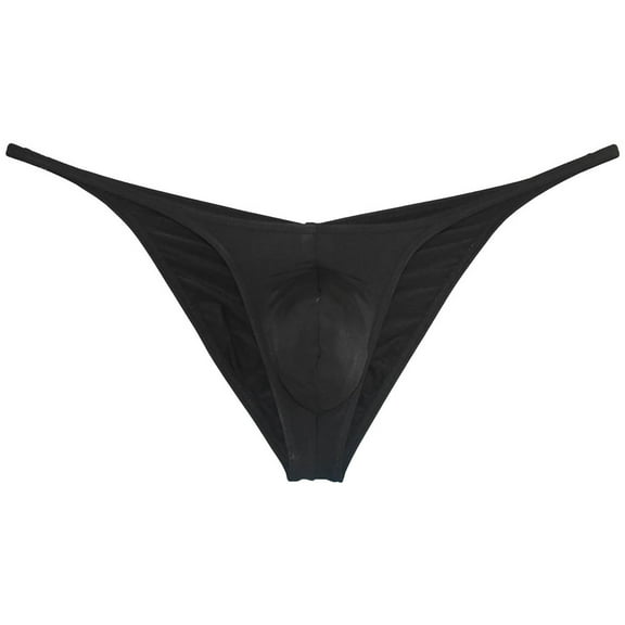 Botmois Men's Solid Ice Silk Bikini Underpants Sexy Micro Briefs Posing Comfy Lingerie Jockstrap Black L