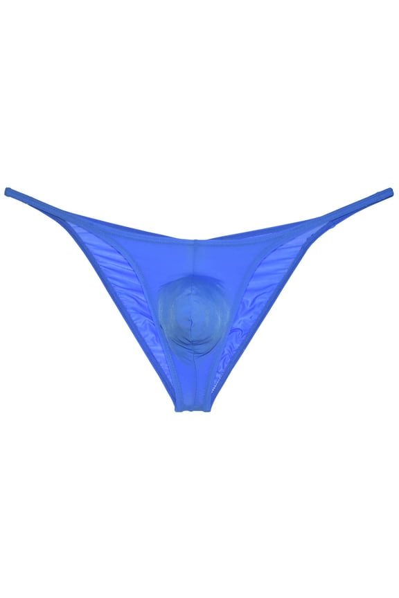 Men's Solid Ice Silk Bikini Underpants Sexy Micro Briefs Posing Comfy Lingerie Jockstrap Blue XL