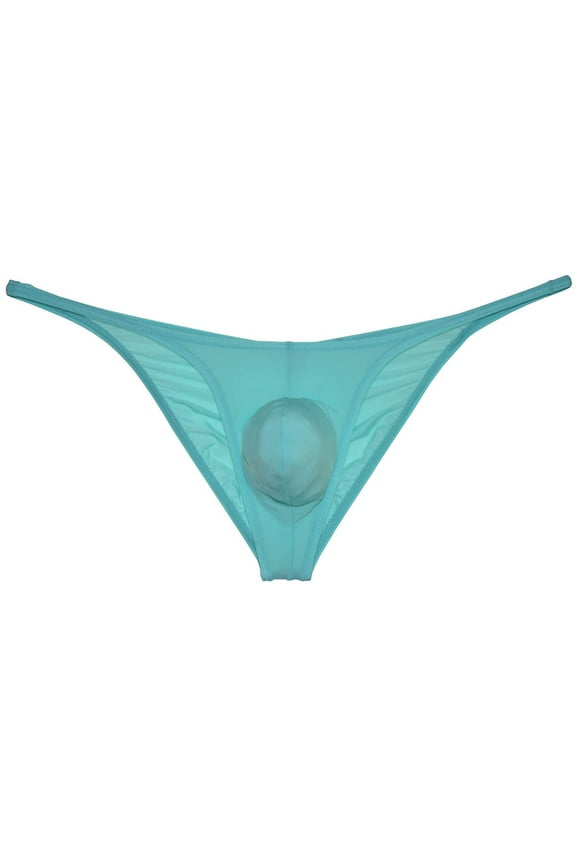 Men's Solid Ice Silk Bikini Underpants Sexy Micro Briefs Posing Comfy Lingerie Jockstrap Cyan L