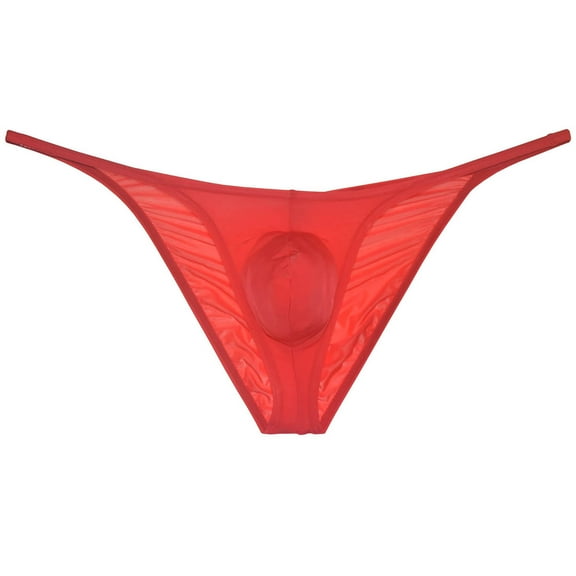 Botmois Men's Solid Ice Silk Bikini Underpants Sexy Micro Briefs Posing Comfy Lingerie Jockstrap Red M