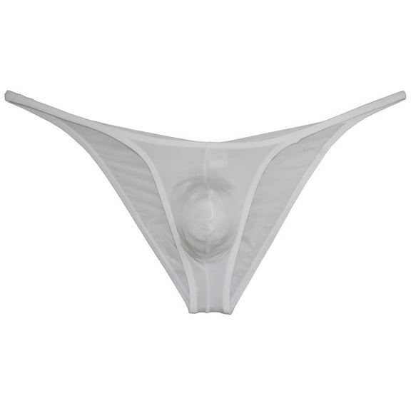 Botmois Men's Solid Ice Silk Bikini Underpants Sexy Micro Briefs Posing Comfy Lingerie Jockstrap White L