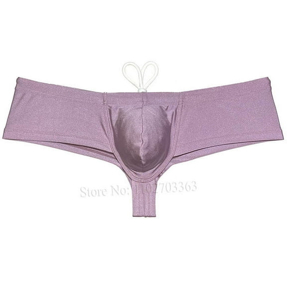 Botmois Men's Solid Nylon Brazilian Bikini Boxers Briefs Swimwear Drawstring Swimsuit Shiny Cheeky Swim Thong Beach Bathing Suit Mini Surfing Trunks Light Coffee L