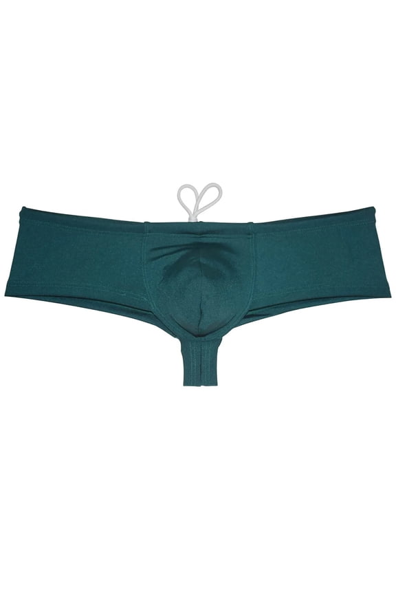 Men's Solid Nylon Brazilian Bikini Boxers Thong Swimwear Drawstring Swimsuit Shiny Cheeky Swim Boxer Briefs Swim Trunks Dark Green XL