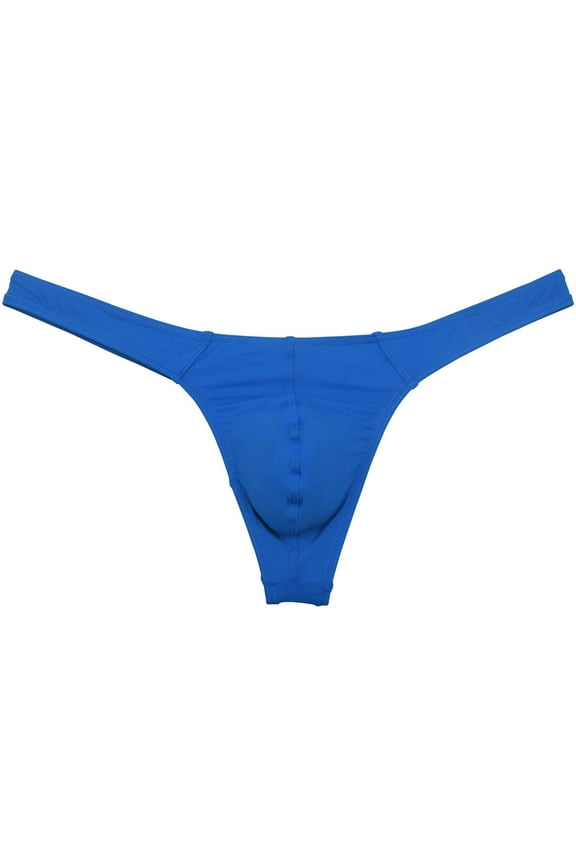 Men's Solid Spandex Briefs Cheeky Bikini Thongs Comfortable Tangas Quick-dry Micro Bottom Bathing Suit Underwear Blue L