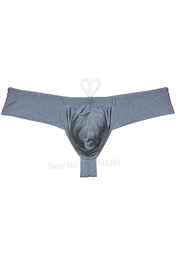 Men's Solid Swim Boxer Briefs Smooth Bikini Bottoms Thong Soft Drawstring Triangle Swimwear Shiny Mini Beach Boardshorts Bathing Suit Dark Gray M