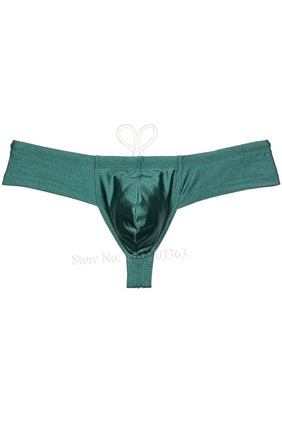 Men's Solid Swim Boxer Briefs Smooth Bikini Bottoms Thong Soft Drawstring Triangle Swimwear Shiny Mini Beach Boardshorts Bathing Suit Fresh Dark Green L