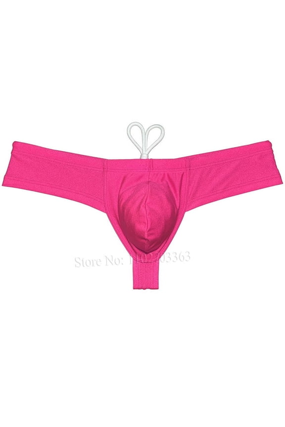 Men's Solid Swim Boxer Briefs Smooth Bikini Bottoms Thong Soft Drawstring Triangle Swimwear Shiny Mini Beach Boardshorts Bathing Suit Pink L