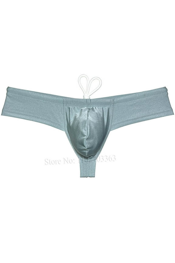 Men's Solid Swim Boxer Briefs Smooth Bikini Bottoms Thong Soft Drawstring Triangle Swimwear Shiny Mini Beach Boardshorts Bathing Suit Sage Green X