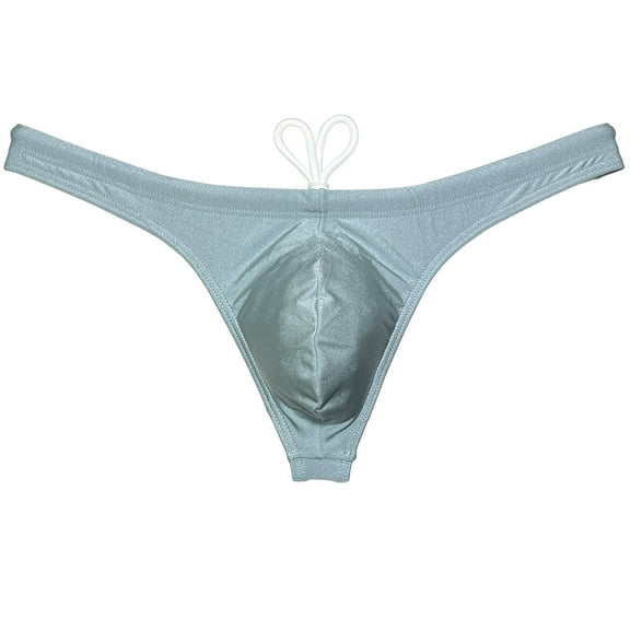 Botmois Men's Solid Swim Briefs Breathable Bikini Bottoms Thong Drawstring Swimwear Shiny Swimming Spandex Tangas Bathing G-String Sage Green XL