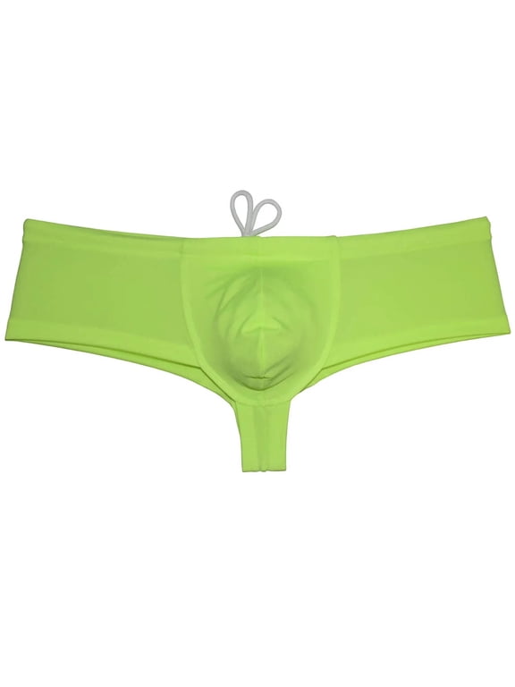Men's Solid Swim Briefs Sexy Bikini Swimsuit Thong Drawstring Swimwear Shiny Swimming Spandex Tangas G-String Purple XL