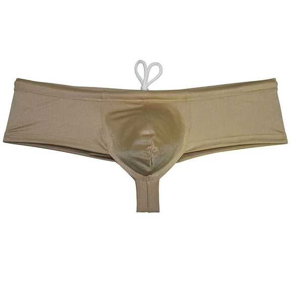 Botmois Men's Solid Swim Briefs Sexy Bikini Swimsuit Thong Drawstring Swimwear Shiny Swimming Spandex Tangas G-String Wine Red XL