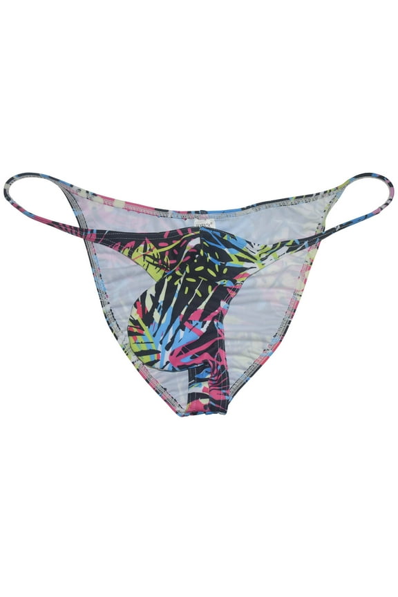 Men's Spandex Swim Briefs U-Convex Pouch Bikini Bottoms Swimwear Cheeky Bathing Swimsuit Underwear Enhance Hipster Thong Underpants Lingerie Colored Fern Leaves M