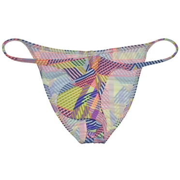 Botmois Men's Spandex Swim Briefs U-Convex Pouch Bikini Bottoms Swimwear Cheeky Bathing Swimsuit Underwear Enhance Hipster Thong Underpants Lingerie Yellow Mosaic M