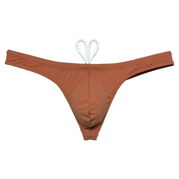 Botmois Men's Swim Briefs with Lining Mini Bikini Trunks Drawstring Thongs Swimwear Soft Breathable G-Strings Quick-dry Tangas Underwear Caramel M
