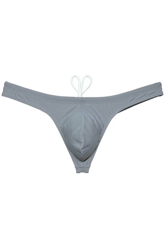 Men's Swim Briefs with Lining Mini Bikini Trunks Drawstring Thongs Swimwear Soft Breathable G-Strings Quick-dry Tangas Underwear Gray L