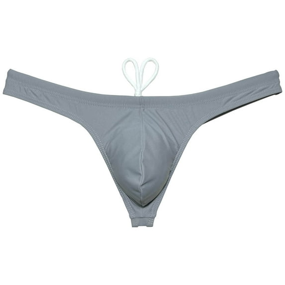 Botmois Men's Swim Briefs with Lining Mini Bikini Trunks Drawstring Thongs Swimwear Soft Breathable G-Strings Quick-dry Tangas Underwear Gray L