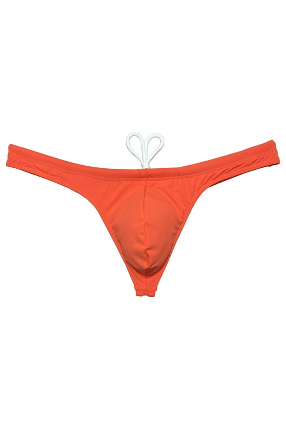 Men's Swim Briefs with Lining Mini Bikini Trunks Drawstring Thongs Swimwear Soft Breathable G-Strings Quick-dry Tangas Underwear Orange M