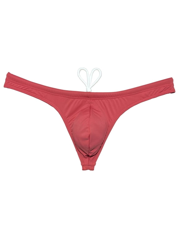 Men's Swim Briefs with Lining Mini Bikini Trunks Drawstring Thongs Swimwear Soft Breathable G-Strings Quick-dry Tangas Underwear Red Brown M