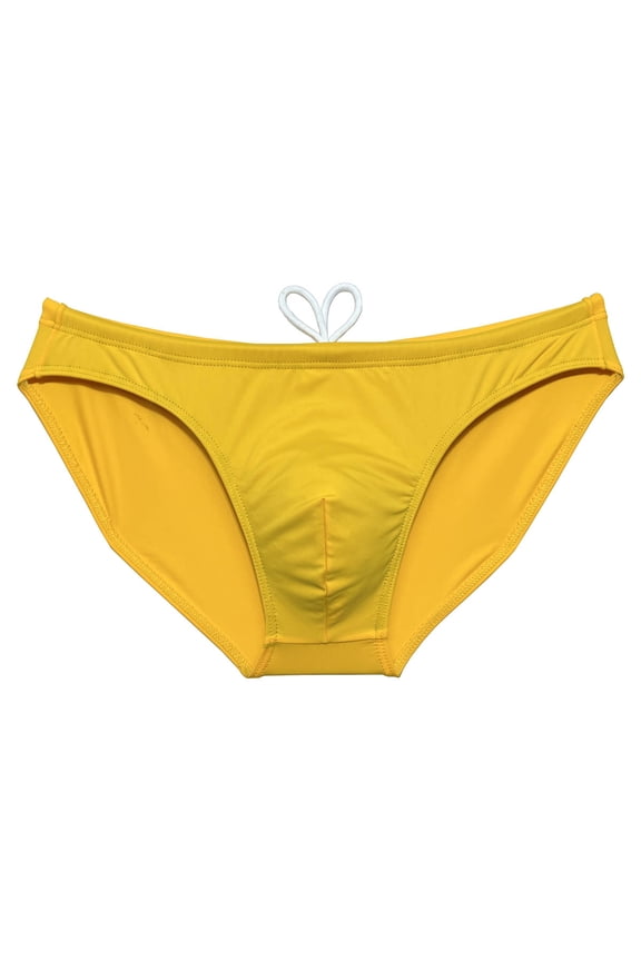 Men's Swim Hipster Briefs with Lining Drawstring Bathing Suits Swimwear Mini Bikini Surf Trunks Soft Breathable Tankini Underwear Quick-dry Tangas Dark Yellow L