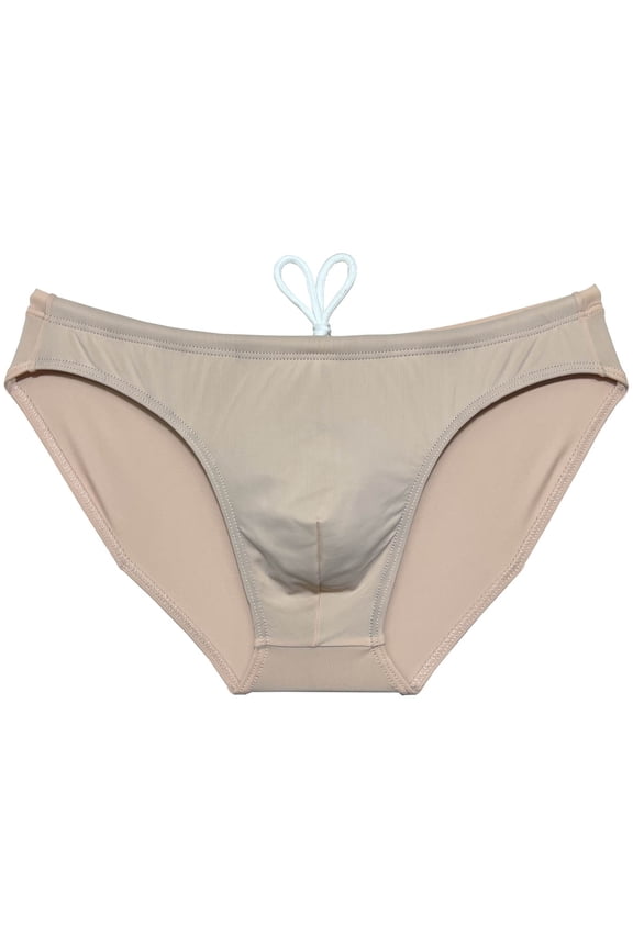 Men's Swim Hipster Briefs with Lining Drawstring Bathing Suits Swimwear Mini Bikini Surf Trunks Soft Breathable Tankini Underwear Quick-dry Tangas Light Flesh XL