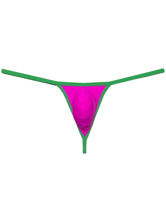 Men's Thong Solid Bikini Mini Bottom Briefs Spandex Pouch Micro Tangas T-back Jockstrap Underwear Pink M
