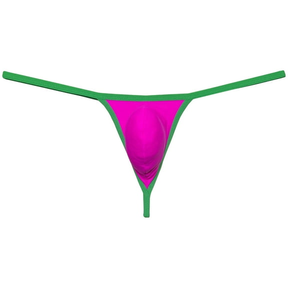 Botmois Men's Thong Solid Bikini Mini Bottom Briefs Spandex Pouch Micro Tangas T-back Jockstrap Underwear Pink XL