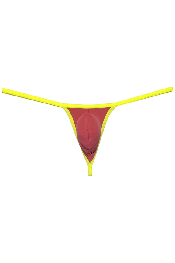 Men's Thong Solid Bikini Mini Bottom Briefs Spandex Pouch Micro Tangas T-back Jockstrap Underwear Red Brown L