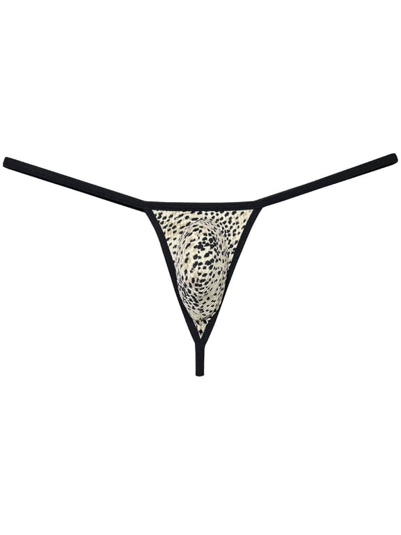 Men's Thongs Low-rise Soft Mini Tangas Contrast Color Bikini Briefs Ultrathin G-String Comfortable T-Back Underwear Leopard X