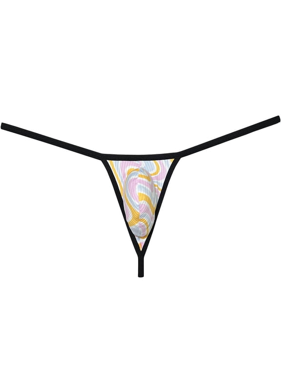 Men's Thongs Low-rise Soft Mini Tangas Contrast Color Bikini Briefs Ultrathin G-String Comfortable T-Back Underwear Orange Wave L