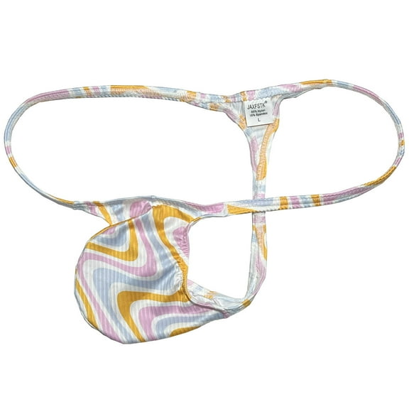 Botmois Men's Thongs Mini Bikini Briefs Soft Low-rise G-String Ultrathin Pouch Tangas Micro Hipster Comfortable T-Back Panties Underwear Orange Wave X
