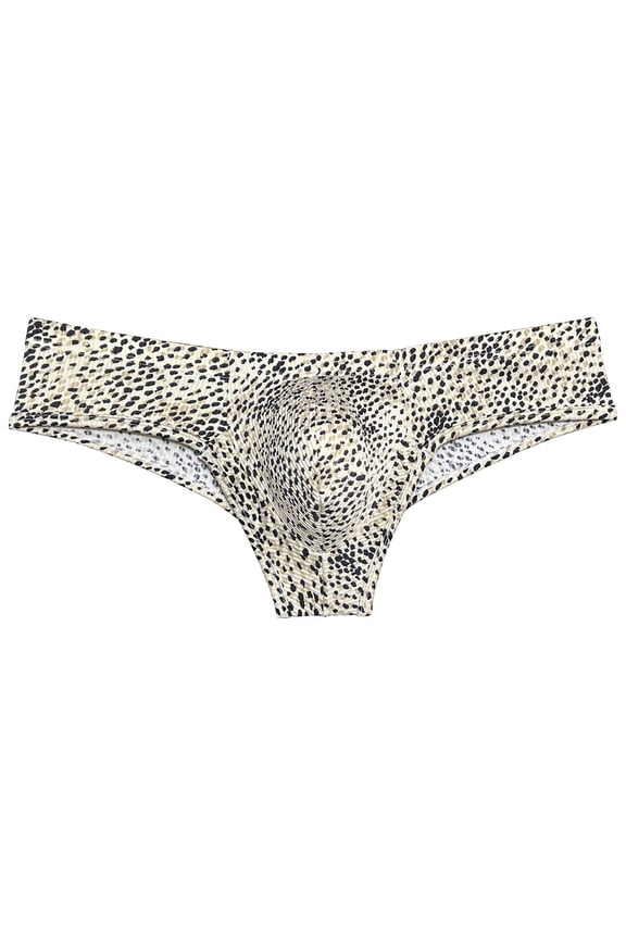 Men's Thongs Print Mini Bikini G-String Ultrathin Tangas Soft Low-rise Micro Briefs Comfortable T-Back Underwear Leopard M