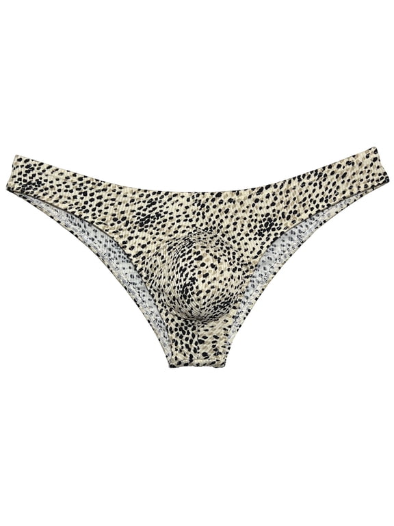 Men's Thongs Print Mini Bikini G-String Ultrathin Tangas Soft Low-rise Micro Briefs Comfortable T-Back Underwear Leopard M