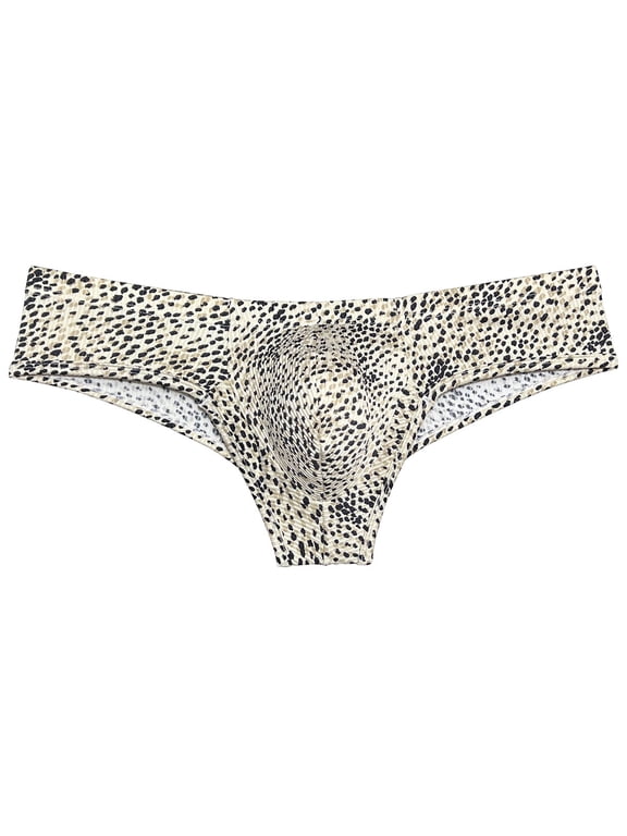 Men's Thongs Print Mini Bikini G-String Ultrathin Tangas Soft Low-rise Micro Briefs Comfortable T-Back Underwear Leopard X