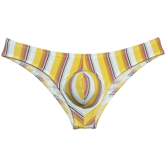 Botmois Men's Thongs Print Mini Bikini G-String Ultrathin Tangas Soft Low-rise Micro Briefs Comfortable T-Back Underwear Orange Stripe M