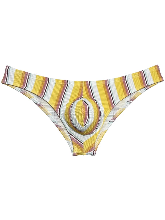 Men's Thongs Print Mini Bikini G-String Ultrathin Tangas Soft Low-rise Micro Briefs Comfortable T-Back Underwear Orange Stripe M