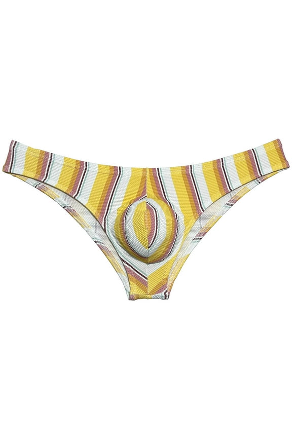 Men's Thongs Print Mini Bikini G-String Ultrathin Tangas Soft Low-rise Micro Briefs Comfortable T-Back Underwear Orange Stripe M