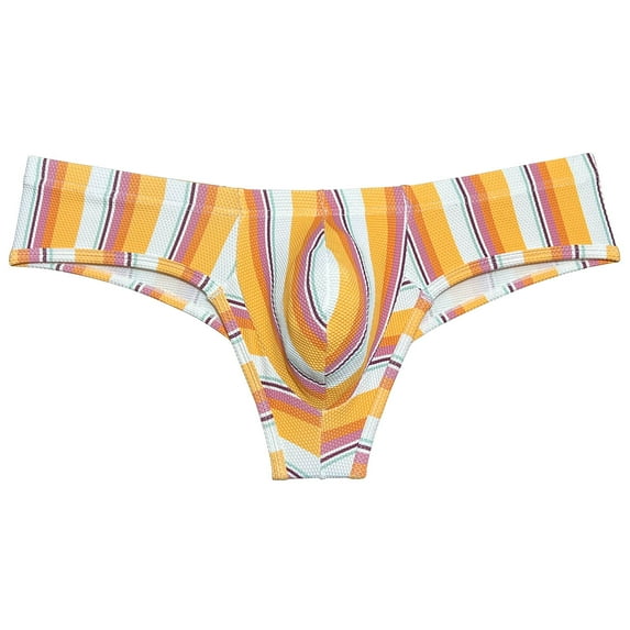 Botmois Men's Thongs Print Mini Bikini G-String Ultrathin Tangas Soft Low-rise Micro Briefs Comfortable T-Back Underwear Orange Stripe X