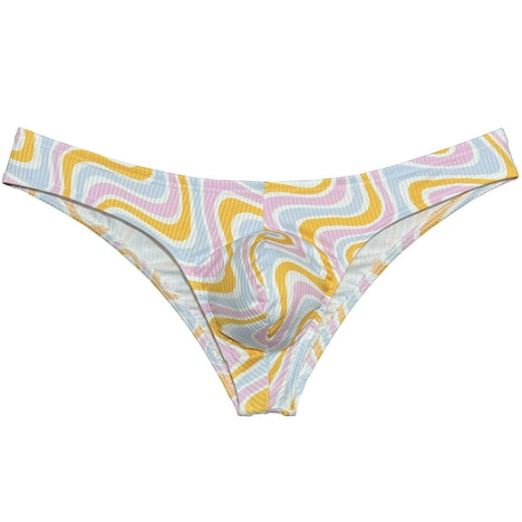 Botmois Men's Thongs Print Mini Bikini G-String Ultrathin Tangas Soft Low-rise Micro Briefs Comfortable T-Back Underwear Orange Wave X