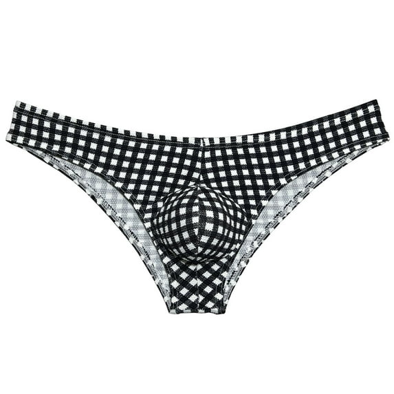 Botmois Men's Thongs Print Mini Bikini G-String Ultrathin Tangas Soft Low-rise Micro Briefs Comfortable T-Back Underwear Plaid L