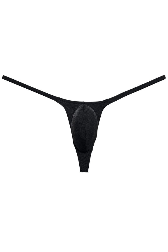 Mens Minimum Coverage T-back Pouch Enhancing Thong Shiny Bikini Bulge Pouch Underwear Black L