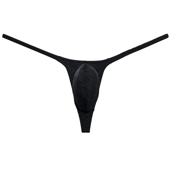 Botmois Mens Minimum Coverage T-back Pouch Enhancing Thong Shiny Bikini Bulge Pouch Underwear Black XL