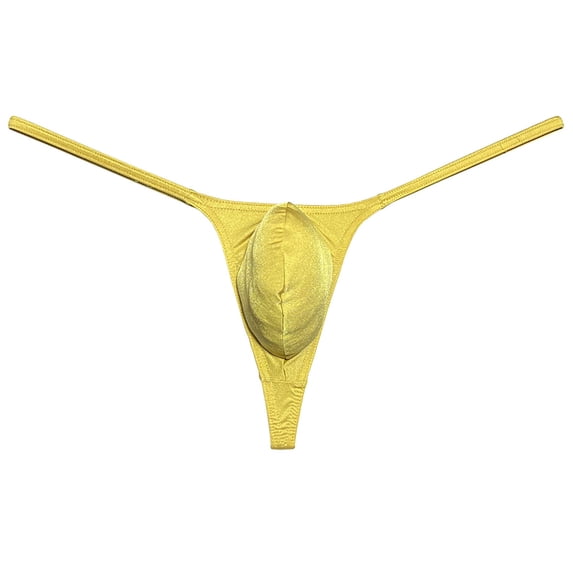 Botmois Mens Minimum Coverage T-back Pouch Enhancing Thong Shiny Bikini Bulge Pouch Underwear Dark Yellow L
