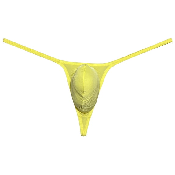 Botmois Mens Minimum Coverage T-back Pouch Enhancing Thong Shiny Bikini Bulge Pouch Underwear Light Yellow M